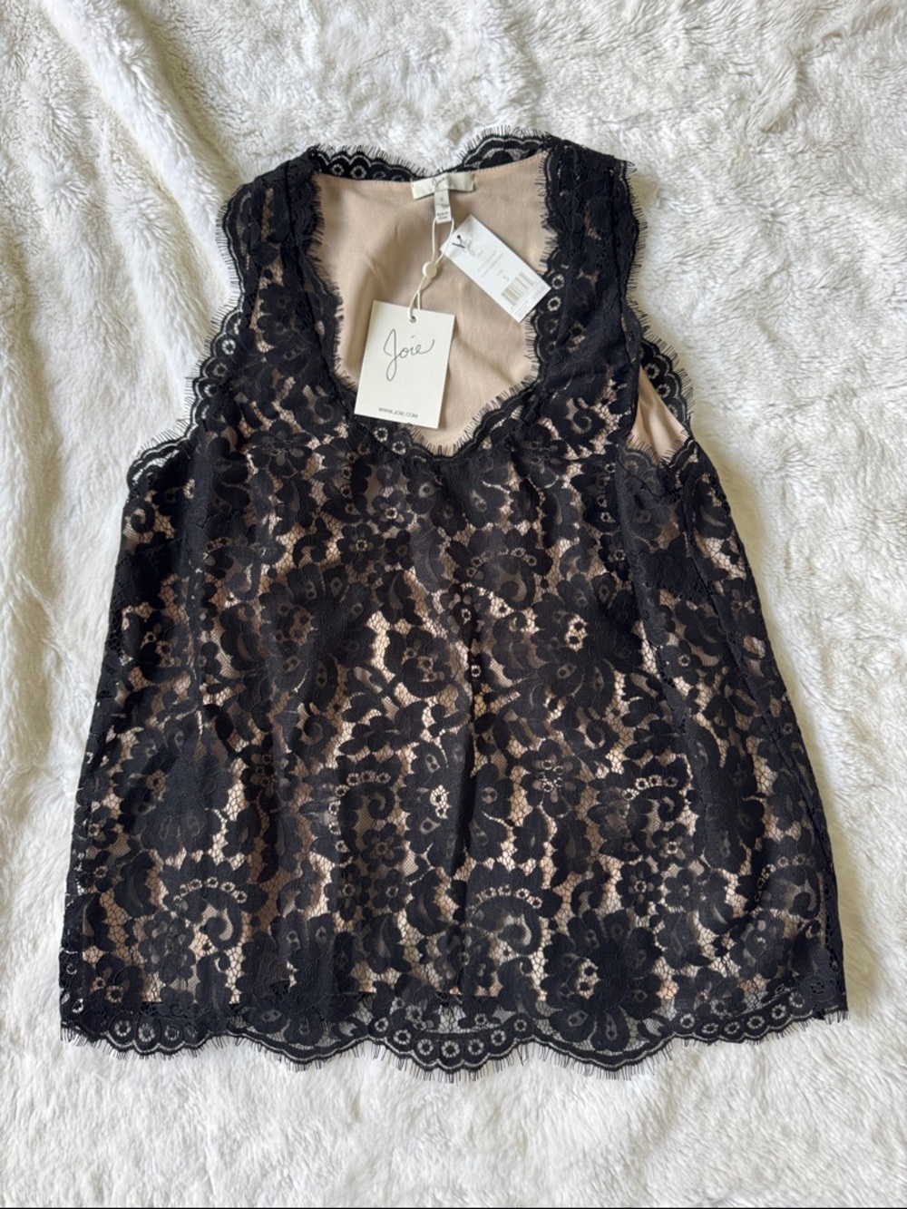 Joie Black Lace Overlay Nude Tank Top